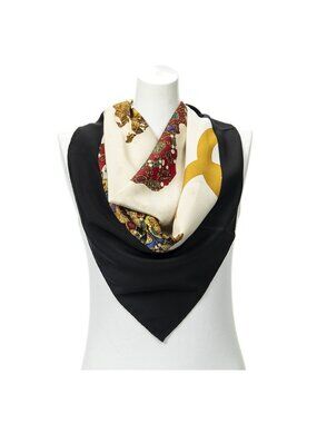 Chanel Scarf Black Beige Silk